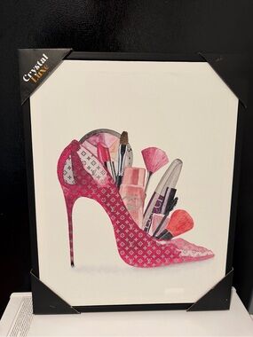 Crystal Luxe Louis Vuitton High Heel Fashion Art Print Framed Makeup Glam Decor
